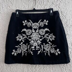 Topshop Black/Grey Moto Embroidered Denim Skirt